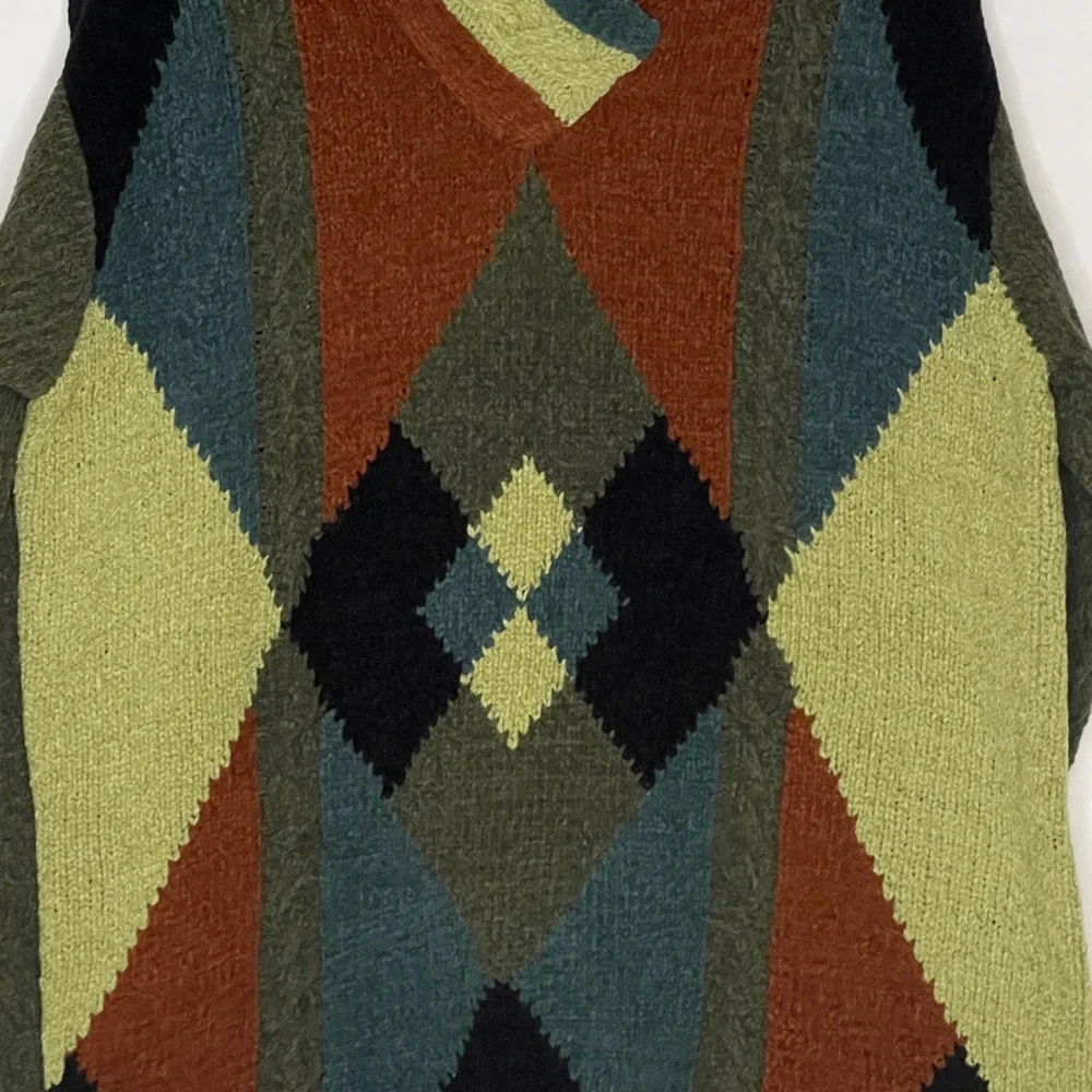 Vintage Grandpa Sweater Preppy Argyle Plaid Colorblock Y2K Multicolor SZ Large - Picture 4 of 15